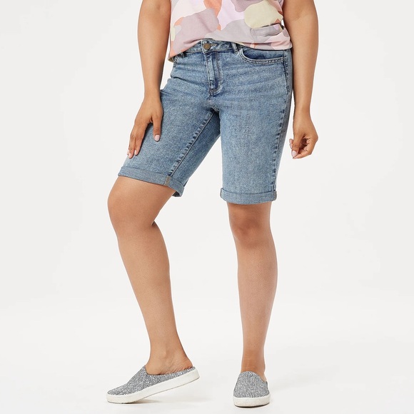 LOGO by Lori Goldstein Pants - LOGO by Lori Goldstein 5-Pocket Denim Bermuda Shorts with Rolled Cuff Sz. 12
